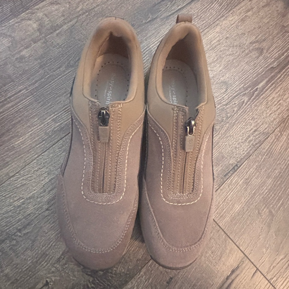 Beige Suede Zip-Up Sneakers